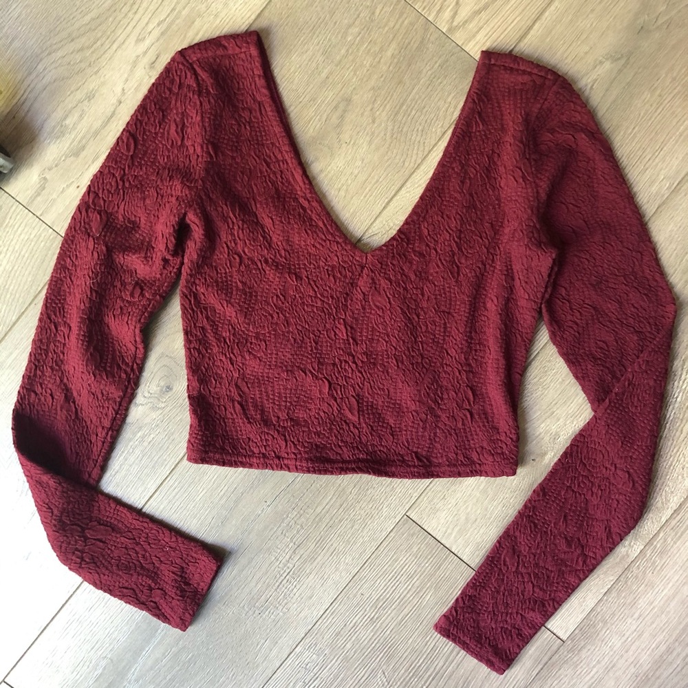 Bundle of crop tops Forever21 burgundy striped S - Picture 3 of 8